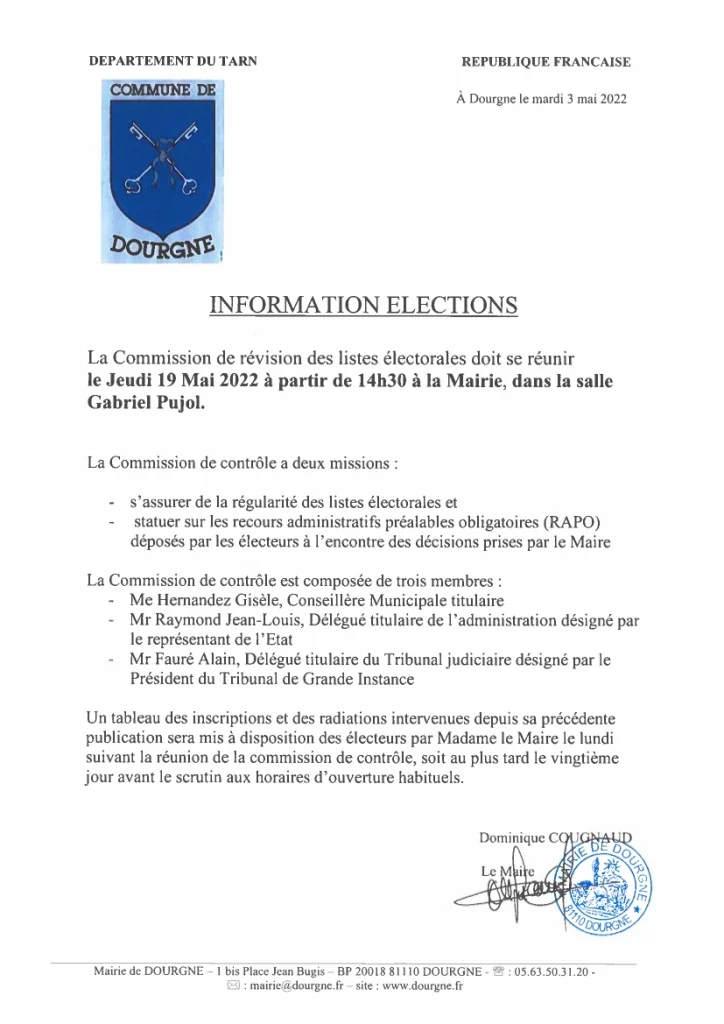 INFORMATIONS ÉLECTIONS COMMISSION 19/05