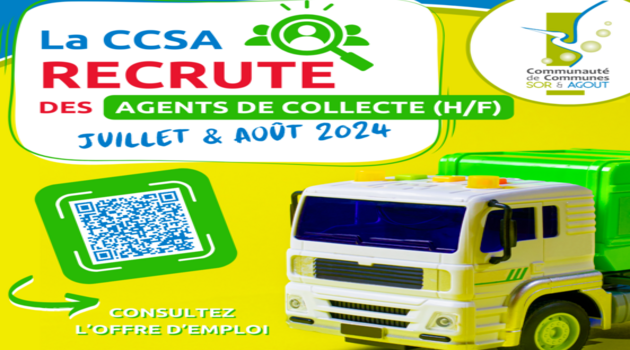 LA CCSA recrute: des agents de collecte (H/F)